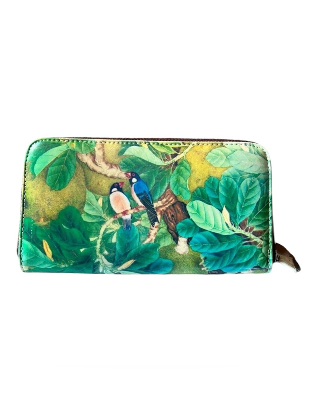 Tropical Bird Print Zip Around Wallet Organizer Card Holder Green Nature EUC